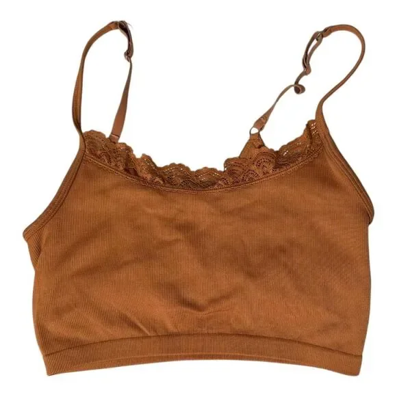 Aerie Ribbed Lace Trim Bralette Tank Top Brown‎ Women's Size Small