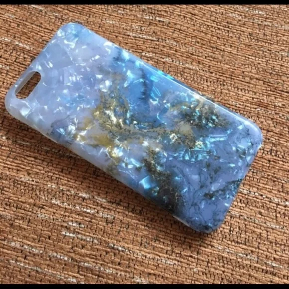 iPhone 7 plus 8 plus Case Cover Protector Skin Blue Gold Marble Tiled Geode Rock