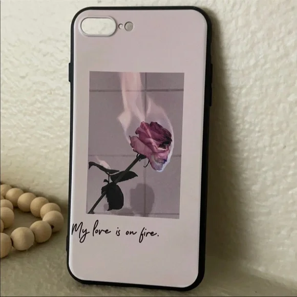 My Love Is On Fire Burning Long Stem Rose iPhone 7 Plus 7+/8 Plus 8+ Case Cover