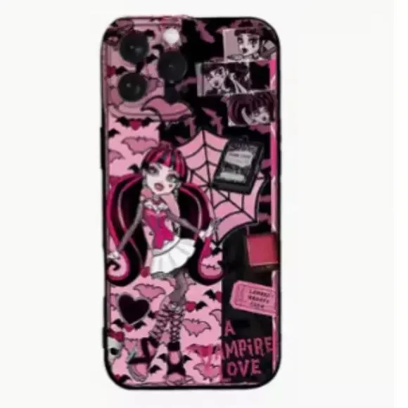 Monster High Pink Draculaura Bats Spiderweb Hearts IPhone 14 Plus Plastic Case