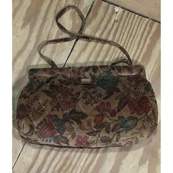 Richmark Vintage Floral Tapestry Boho Retro Purse Shoulder Hinge Closure‎ Lined