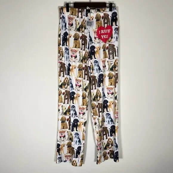 BRIEF INSANITY Lounge Pants Dog Puppies Novelty Sleep Medium‎ Unisex I Ruff You