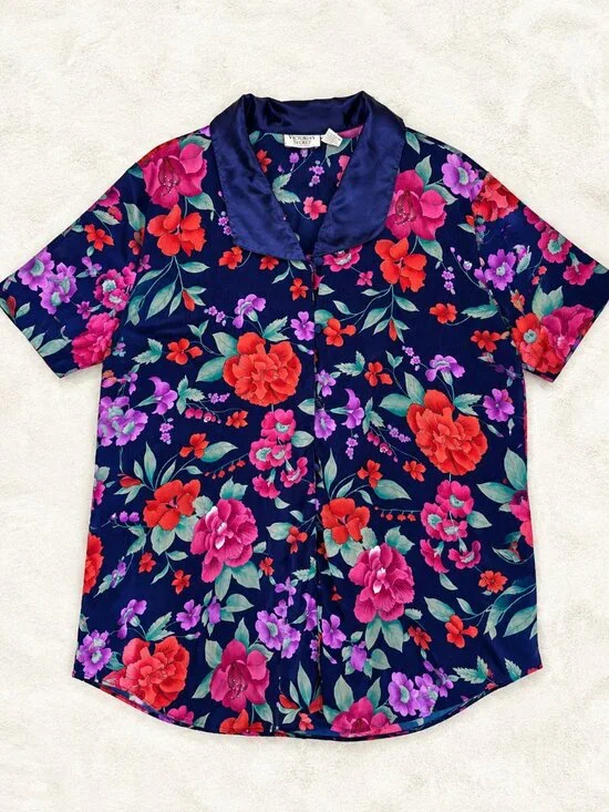 Vintage Victoria's Secret Floral Satin Sleep Shirt Coquette Romantic Granny
