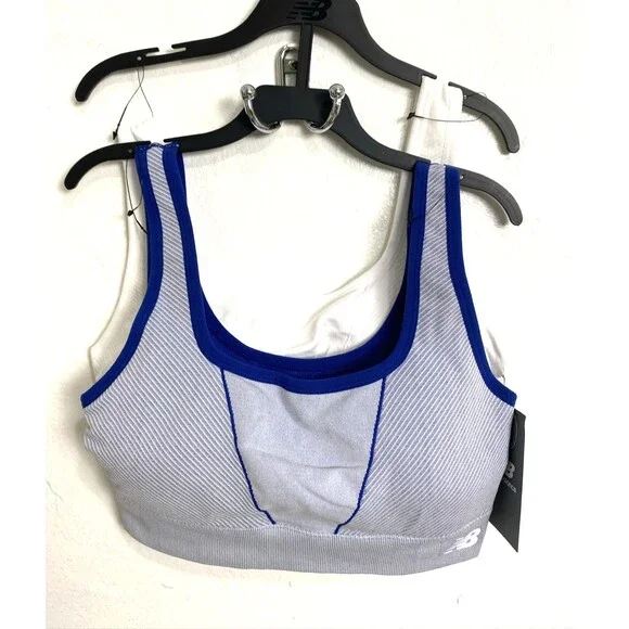 New Balance Sport Bra Size L 2 Pack Ble White Padded Pullover Stretch