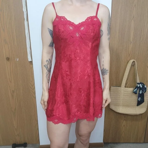 Victorias Secret Vintage Gold Label Lace Slip Dress size Medium