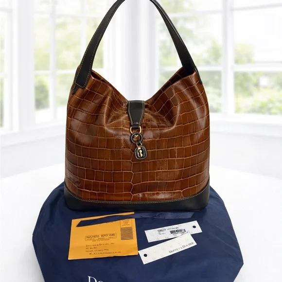 Dooney & Bourke Tan Crocodile Hobo Bag GUC