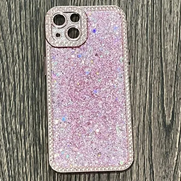 iPhone 13 Phone Case Glitter Bling Sequins Silicone Pink