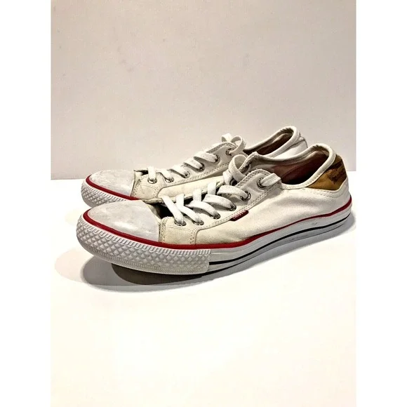 Y2K levi sneakers low top white canvas womens tie size 10 mens‎ size 8.5
