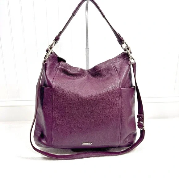 Coach Park Leather Hobo Bag Plum Purple 2-Way‎ Shoulder Strap Pebbled F31323