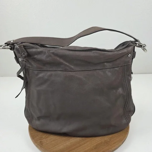 Coach Leather Shoulder Bag Womens Brown Hobo Zip Top Silver Hardware Style 14706