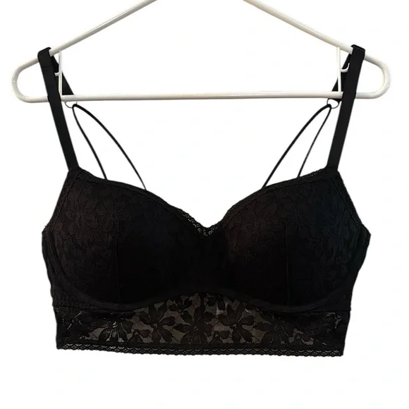 Victorias Secret PINK Black Lace Push Up Bralette size XL
