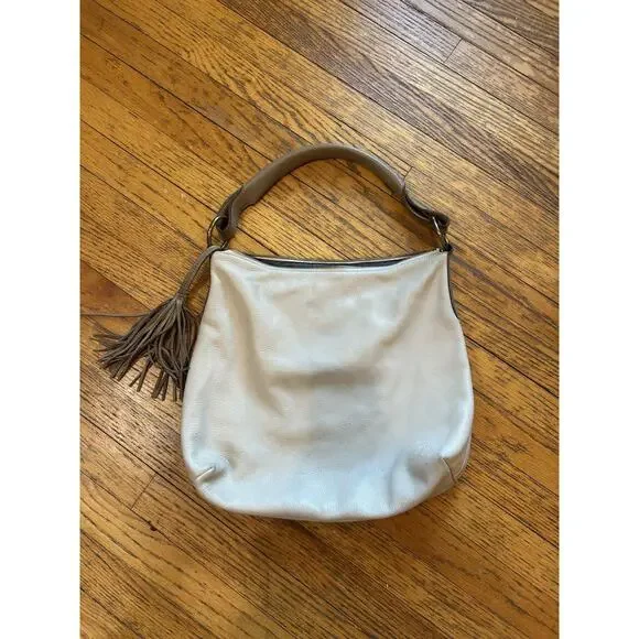 Molly G Hobo Shoulder Bag Womens Beige Leather Tassel Slouchy Purse Tote Boho