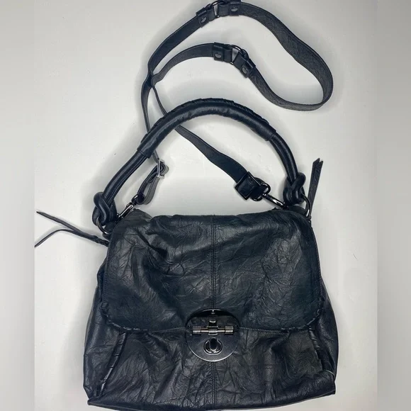 Camilla Alves Black Leather Converse Crossbody Handbag EUC