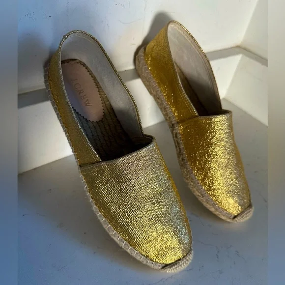 NWT JCREW‎ Made-in-Spain espadrille flats in metallic canvas sz 10.5