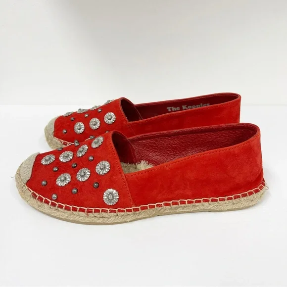 The Kooples Red Suede Studded Espadrilles 38 8