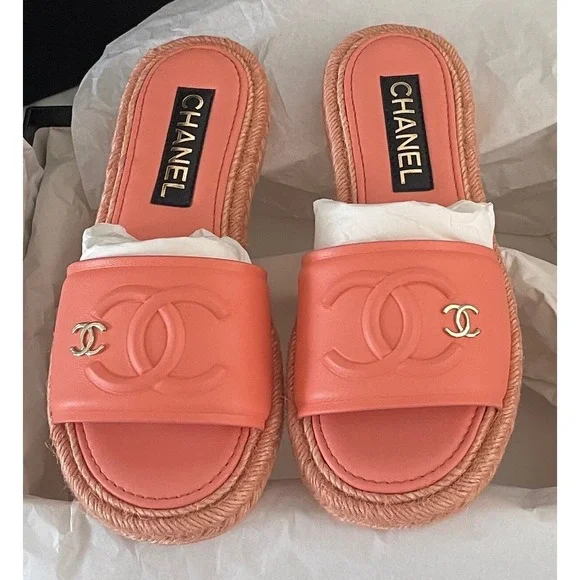 CHANEL light orange women's espadrilles sandals shoes BG397768, Euro Sz. 36, New