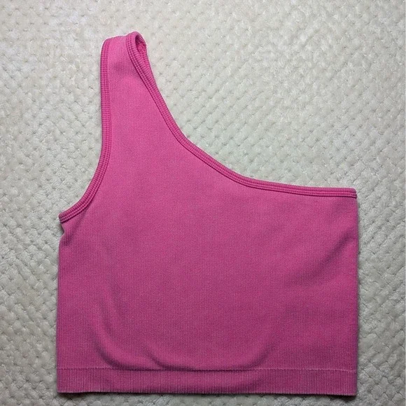 JoyLab One-Shoulder Ribbed Sports Bra Top‎ | Pink | Medium