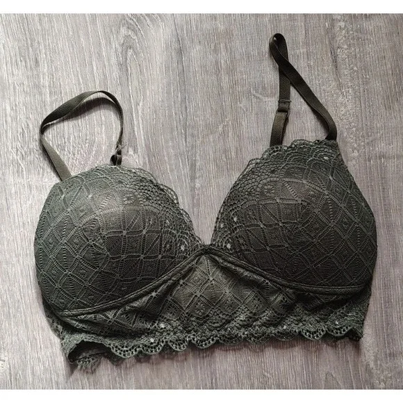 Candies‎ Green Lace Bra 34B Wireless Padded Adjustable Strap