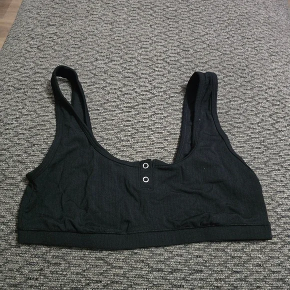 Auden Unlined Scoop Neck Bralette Womens Medium Black Henley Button Detail‎