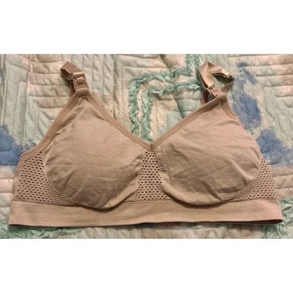 Off White Seamless Microfiber Stretch Clip Down Nursing Bra, Size‎ Large