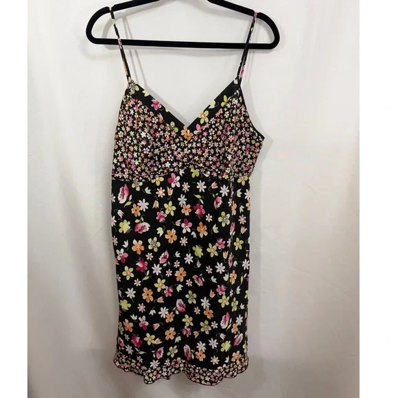 Womens Black Floral Spaghetti Strap Babydoll Lingerie Nightie XL Coquette‎