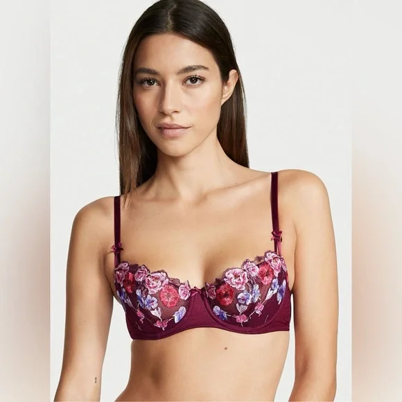 Victoria's Secret Lightly Lined Floral Demi Bra Kir Embroidery 36B