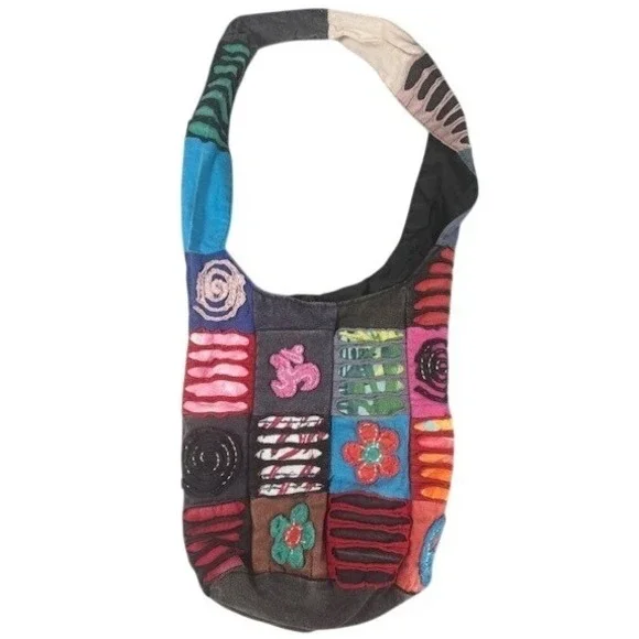 Boho Patchwork Razor‎ Cut Hobo Bag Multi Color Hippie Crossbody Sling India