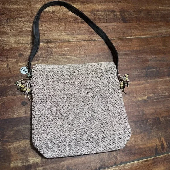 The Sak Crochet Hobo Bag Tote Pink With‎ Beads Bohemian