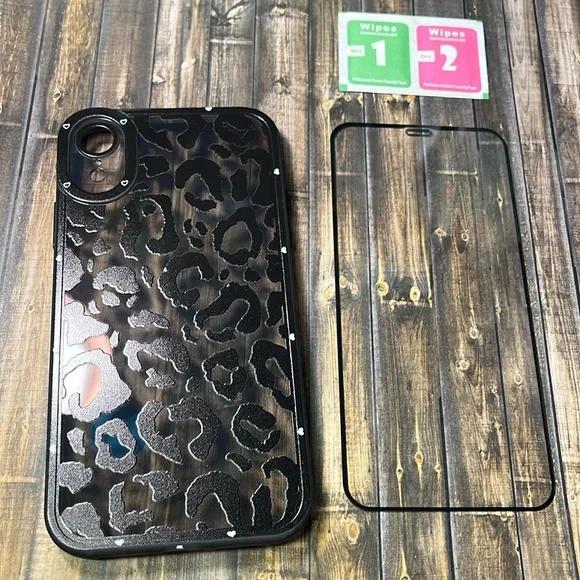 5for$10 Black Cheetah Print Transparent iPhone XR Phone Case With Screen