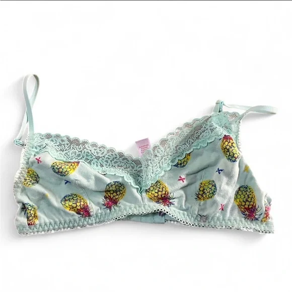 Savage x Fenty size S blue and yellow Pineapple Print Lace Trim Bralette