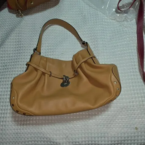 TOD'S TAN PLEATED LEATHER BELT HOBO SHOULDER BAG