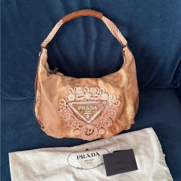 PRADA Nylon Tie Dye Knot Embellished Rope‎ hobo Bag