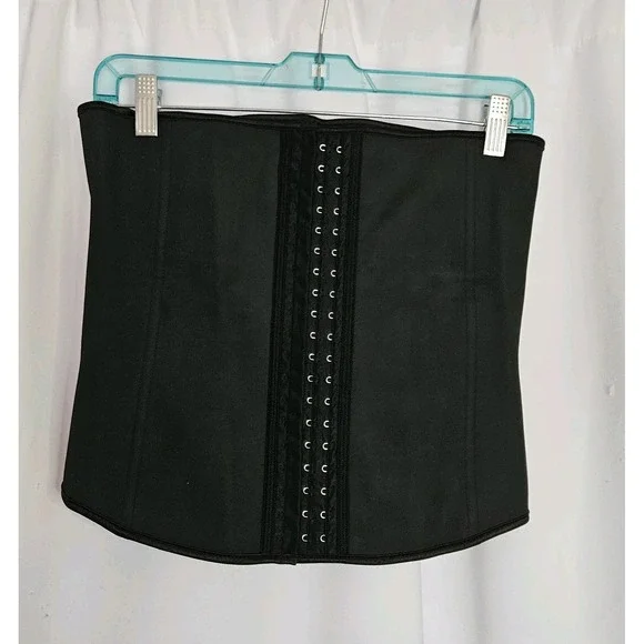 Waist Trainer Corset‎ Latex Size Large Black Mild Boning Adjustable Hook & Eye