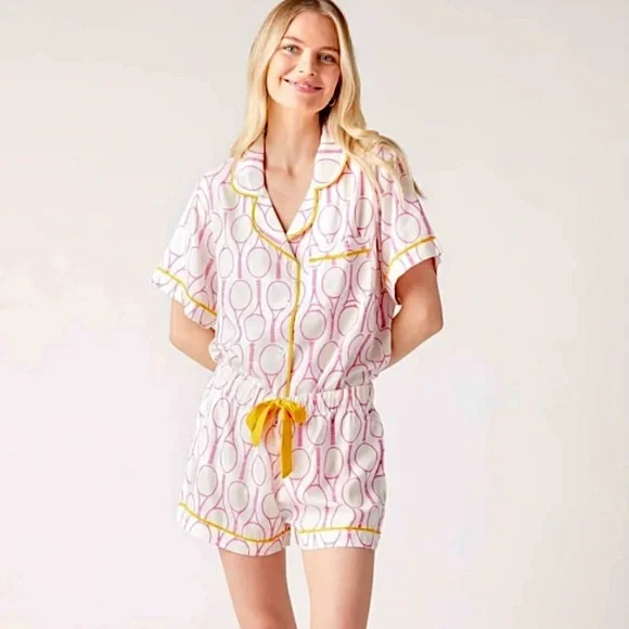 New Katie Kime Novelty Print Tennis Time Pajama Short Set Top & Bottom 3XL / 2XL