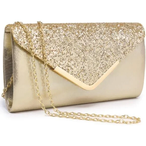 Women Satin Glitter Clutch Evening Bag Small Party Prom Handbag