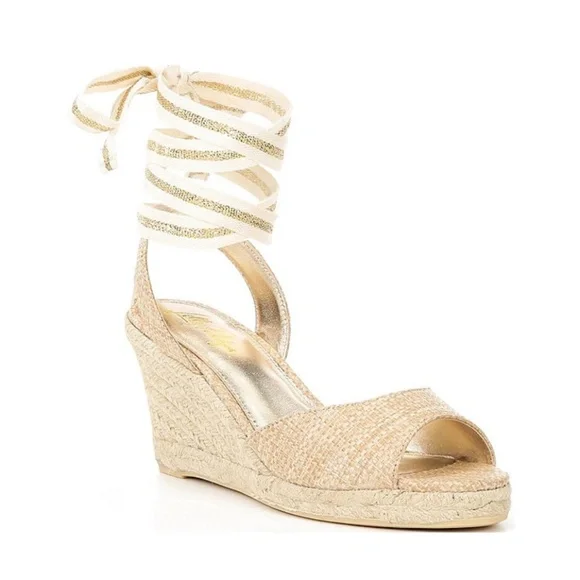 Lilly Pulitzer Paley Panama Raffia Espadrille Wedge Sandals Size 6