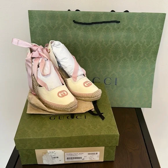 Gucci GG Logo Canvas Wedge Espadrilles
