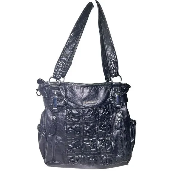 Angel Barcelo Black Faux Leather Slouchy Hobo Shoulder Bag Satchel Travel Purse