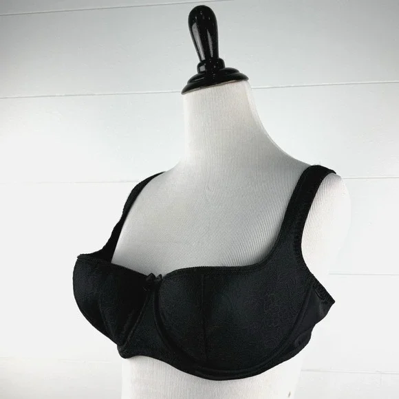 Rosme Grand Balconette Bra US UK 40 D Demi Low Half Cup Black Lace 860-2 Sexy