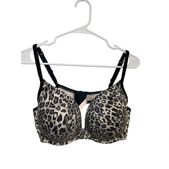 Cacique Intimates Wear Everywhere 40DD Push-Up Bra Grey Leopard Print Underwire