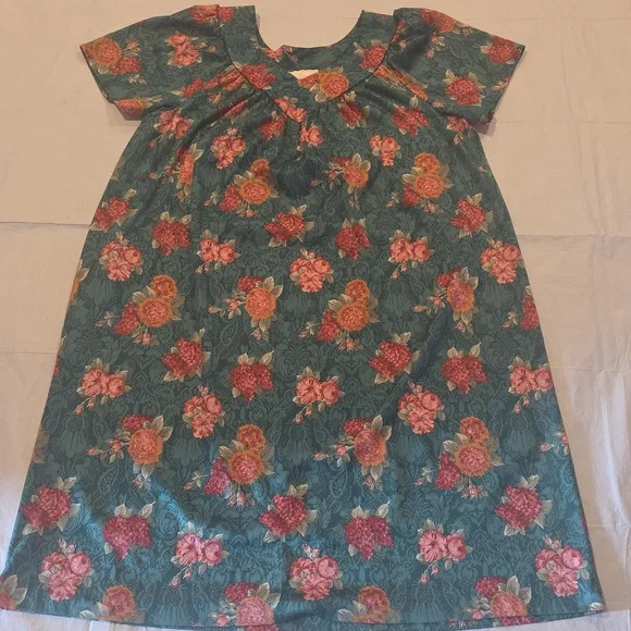 Just For Women VTG‎ Green Pink Floral Nighgown MuuMuu 1X