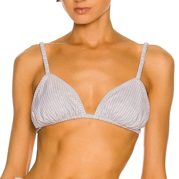 NEW Weekend Stories Hailey Bra Top Slate Stripe White Blue Bralette Medium M