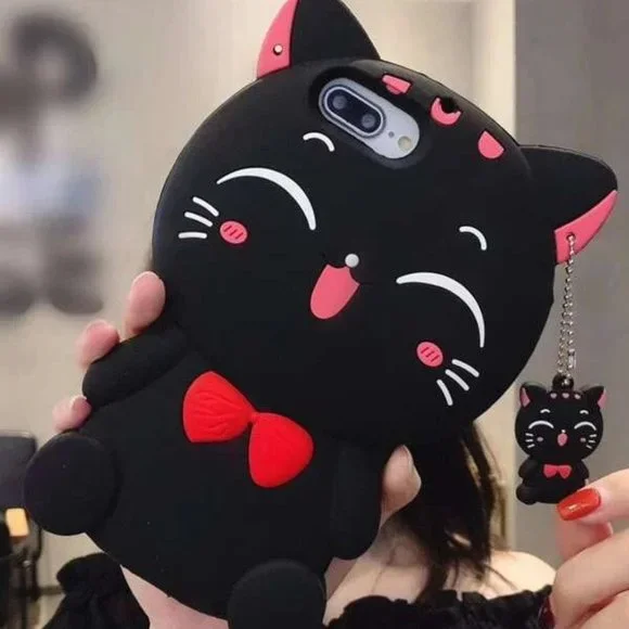 Black Cartoon Cat Phone Case for iPhone 13 Pro Max
