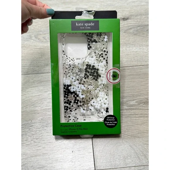 Kate Spade iPhone 15 Pro Max Case MagSafe Floral Black White Protective NIB