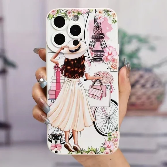 Paris Girl with Dog Silicone iPhone 14 Case NEW