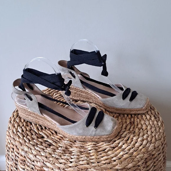Eric Michael Womens Handmade Beige Suede Espadrille Lace Up Sandals‎ 40/9.5