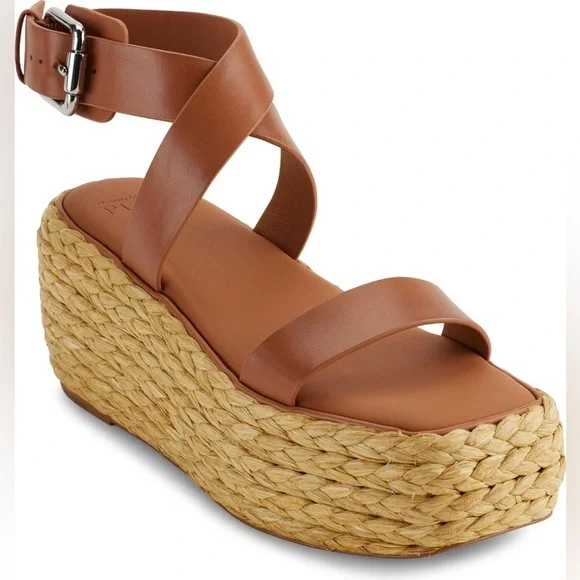 Donna Karan Lolah Ankle Strap Raffia Platform Sandal