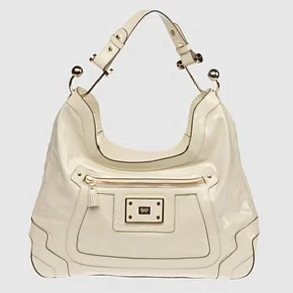 Anya Hindmarch Ivory Patent Leather Lautner Hobo