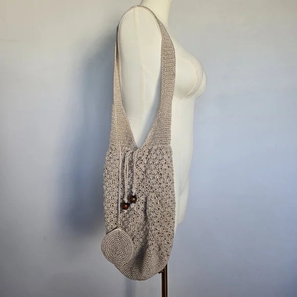 Ivory Handmade Knit Crochet Shoulder Hobo Bag Women's Retro Casual Boho Hippie
