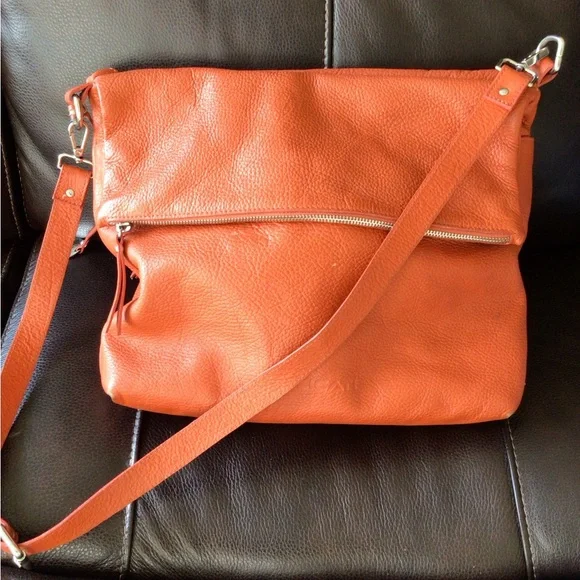 Pulicati Italy Orange Leather Hobo Shoulder Bag